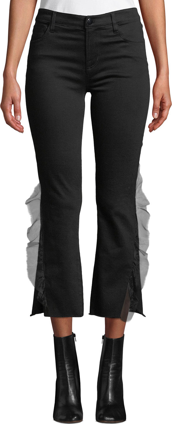J BRAND Selena Mid-Rise Cropped Ruffle Boot-Cut Jeans