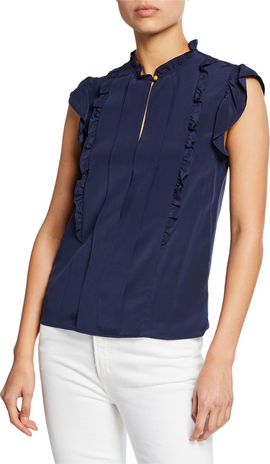 Tory Burch Ruffle Cap-Sleeve Silk Shell Top