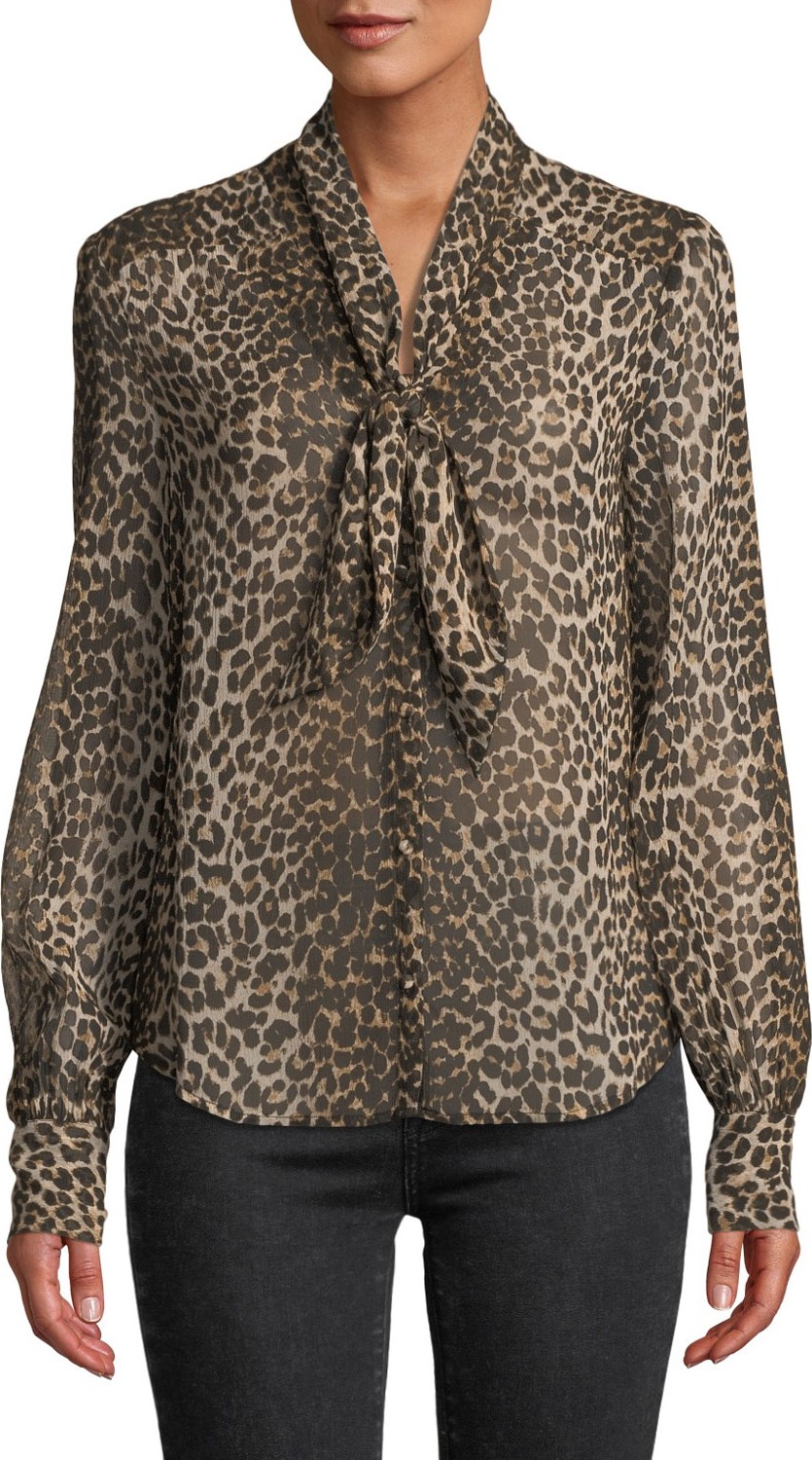 PAIGE Cleobelle Leopard-Print Tie-Neck Blouse