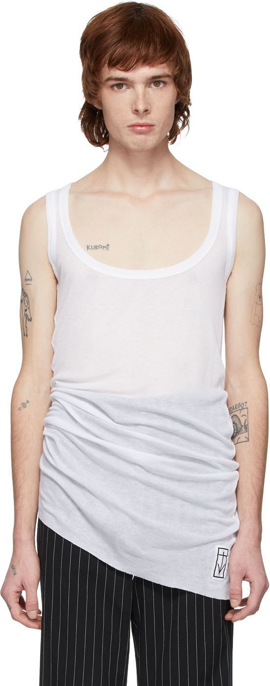 Ann Demeulemeester White Aura Rigatino Tank Top