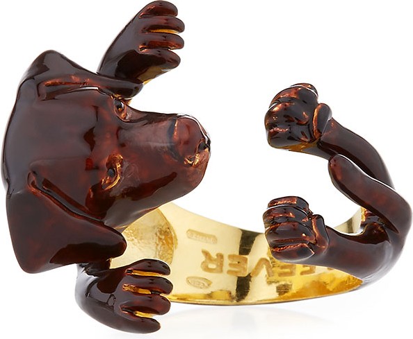 Visconti & Du Reau Chocolate Lab Plated Enamel Dog Hug Ring, Size 7