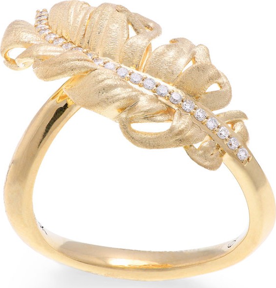 Adam Foster Fine Jewelry 18k Diamond Feather Ring, Size 7