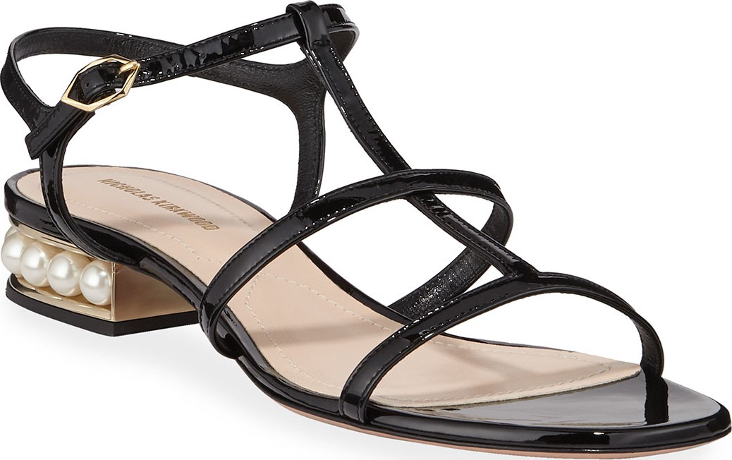 Nicholas Kirkwood Casati Sandals with Pearly Heel  Black