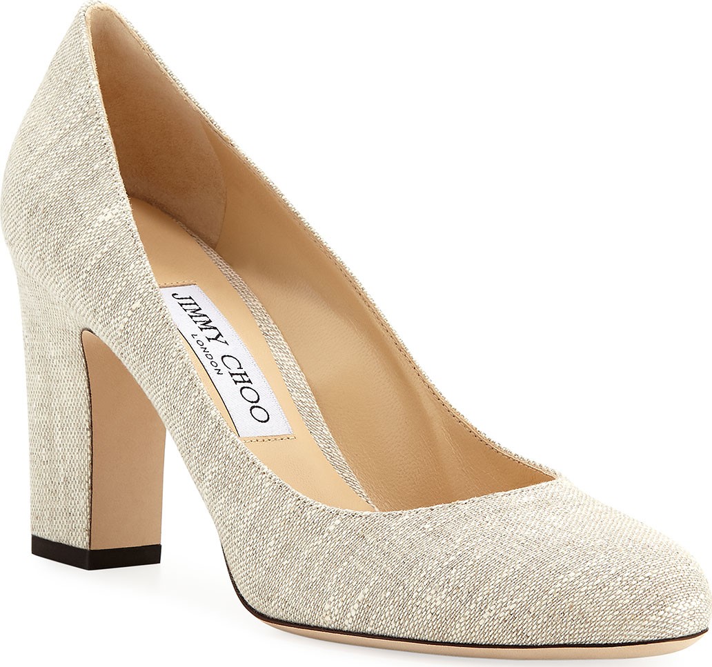 Jimmy Choo Billie Block-Heel Linen Pumps