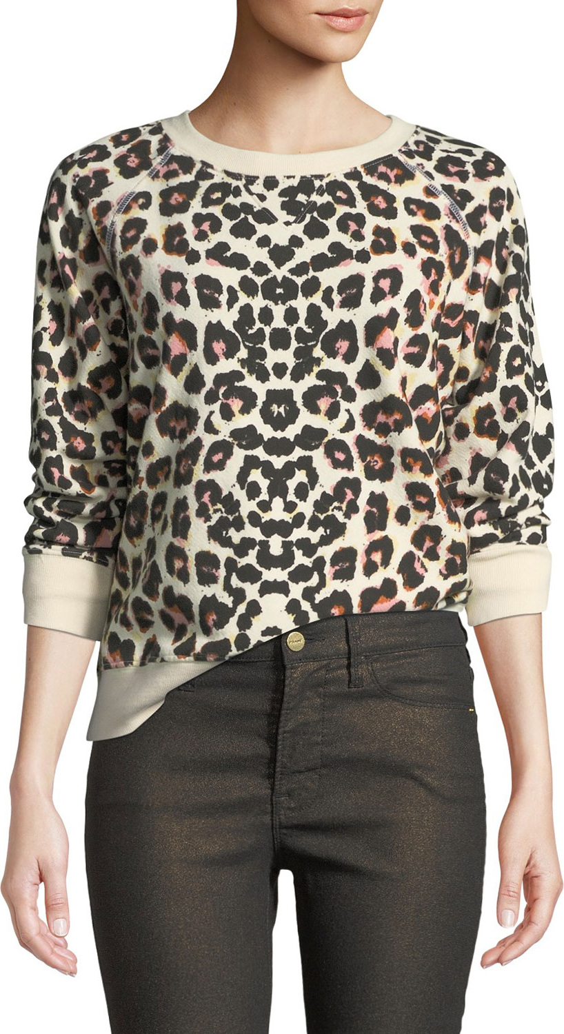 MOTHER The Square Leopard-Print Crewneck Pullover Top