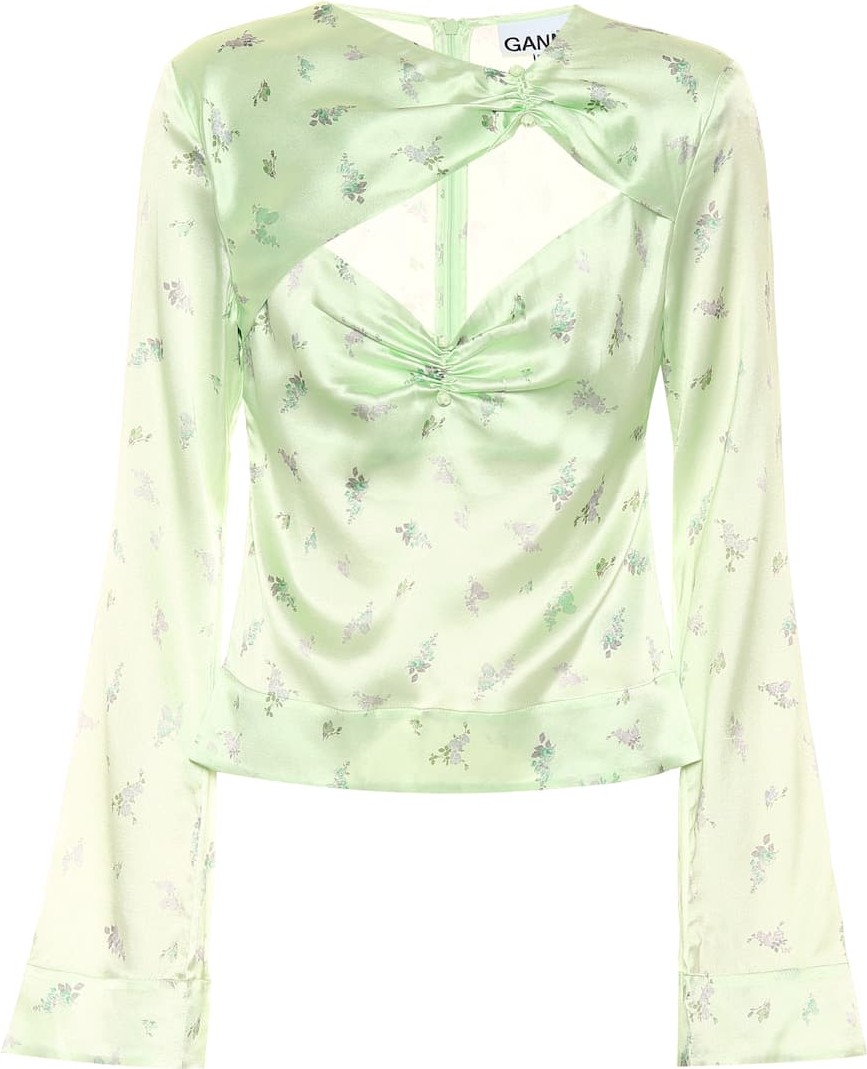Ganni Floral stretch-satin top