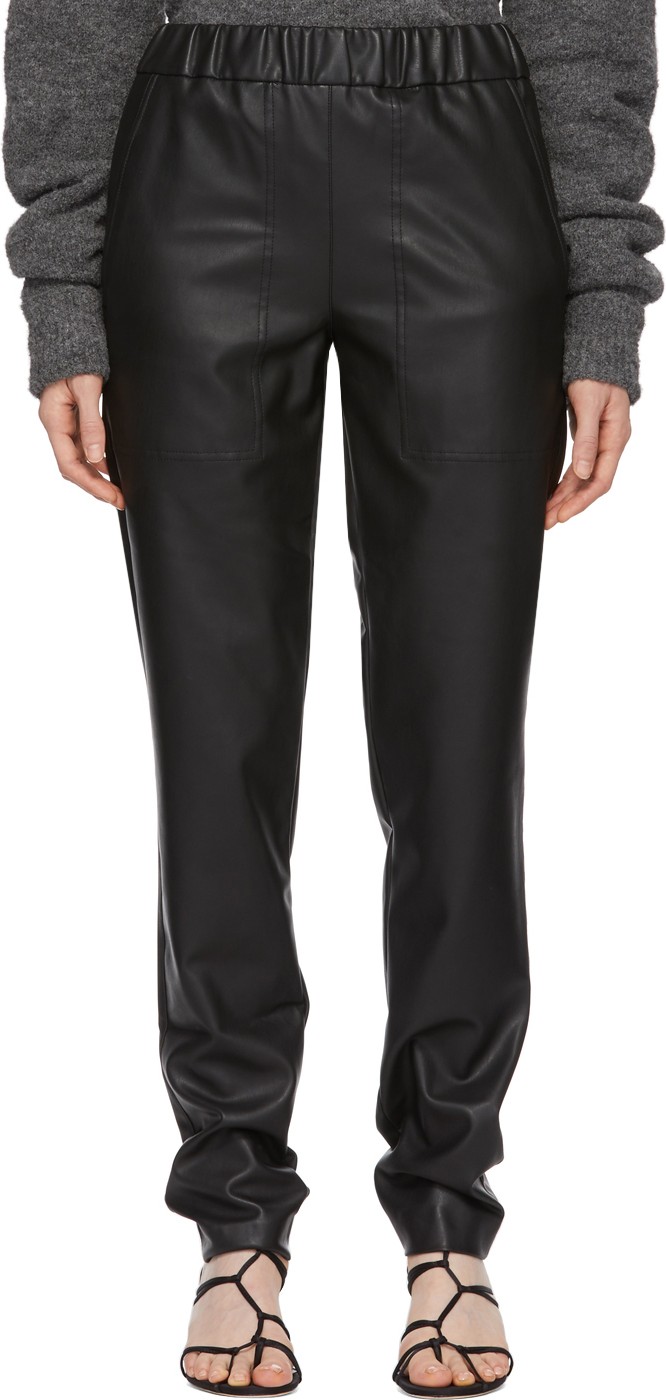 Tibi Black Faux-Leather Pull-On Trousers