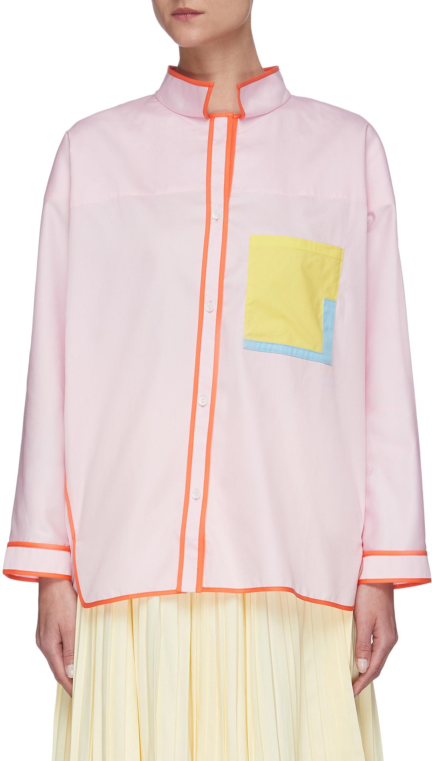 i-am-chen Oversize asymmetric contrast pocket stitching shirt