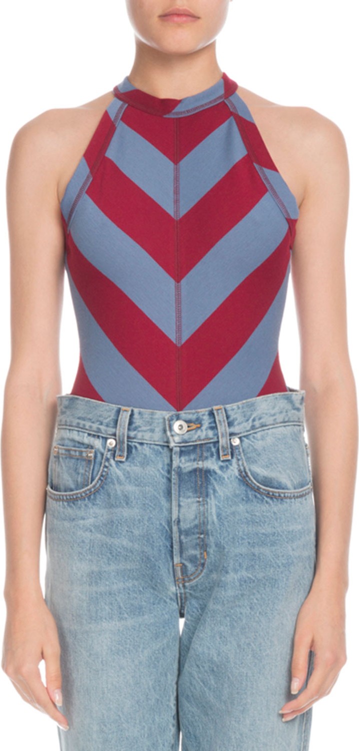 Proenza Schouler PSWL High-Neck Chevron Sleeveless Bodysuit