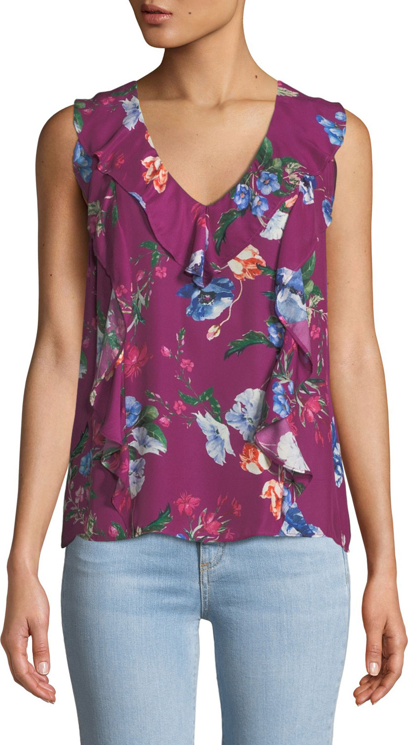 Parker Roxy Floral-Print Sleeveless Ruffle Top