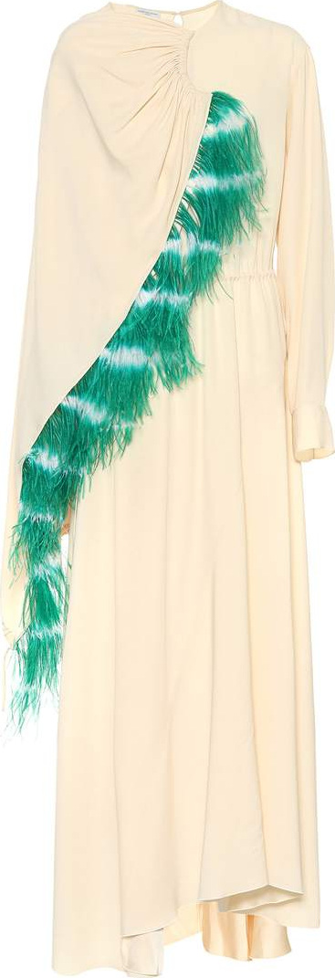 Dries Van Noten Feather-trimmed crêpe maxi dress