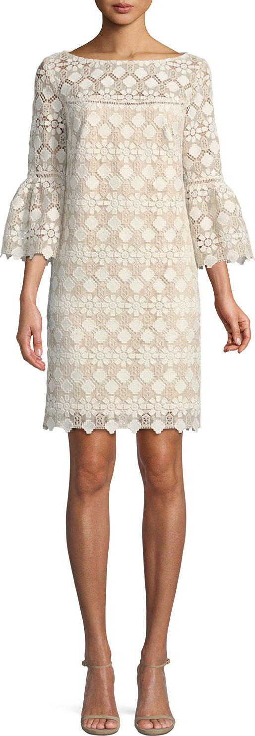 Trina Turk Quinn Bell-Sleeve Dress in Valencia Lace