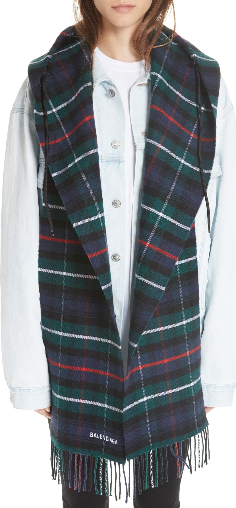 Balenciaga Plaid Wool Hoodie Scarf