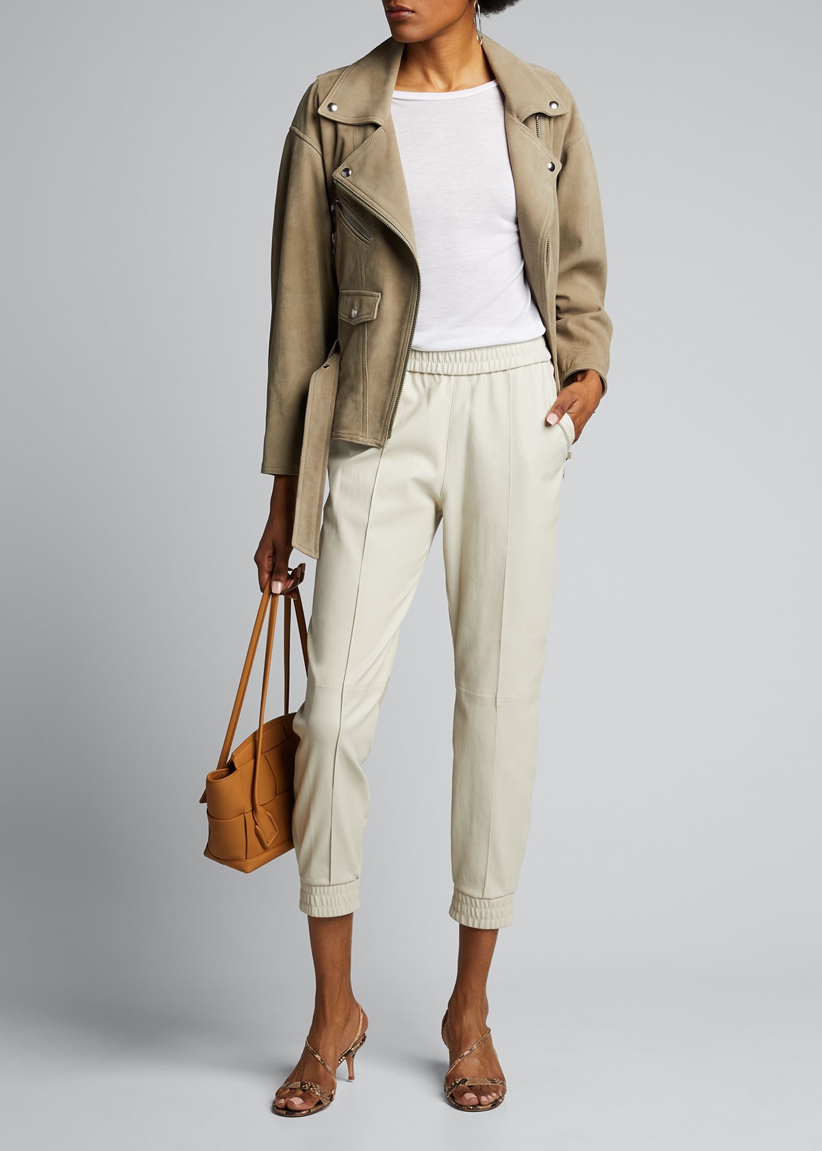 SPRWMN Cuffed Leather Athletic Jogger Pants