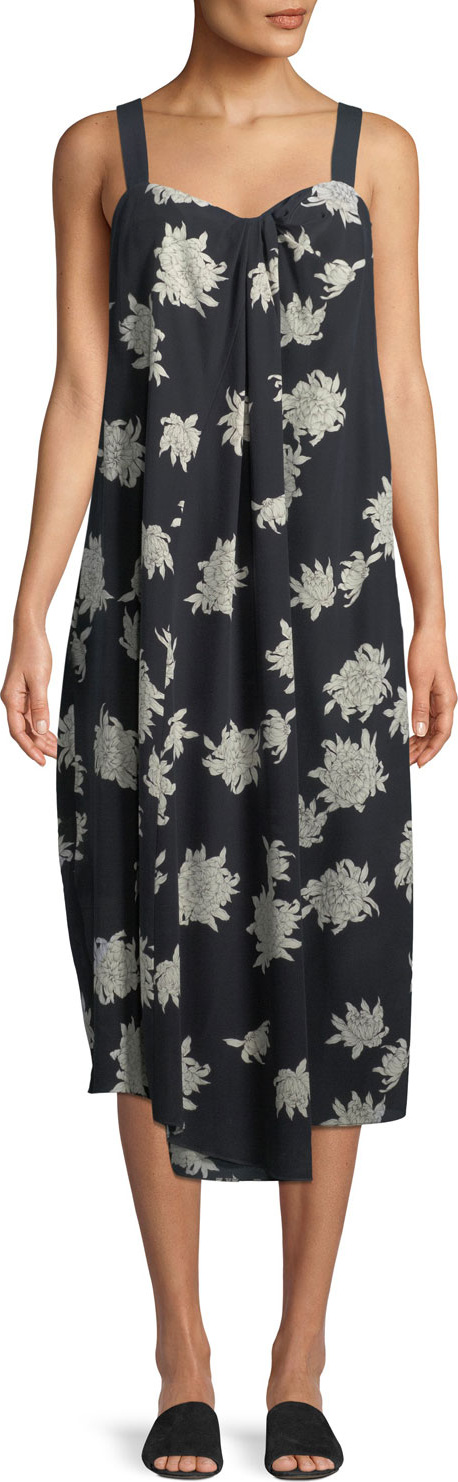 Vince Draped Chrysanthemum Sleeveless Midi Dress