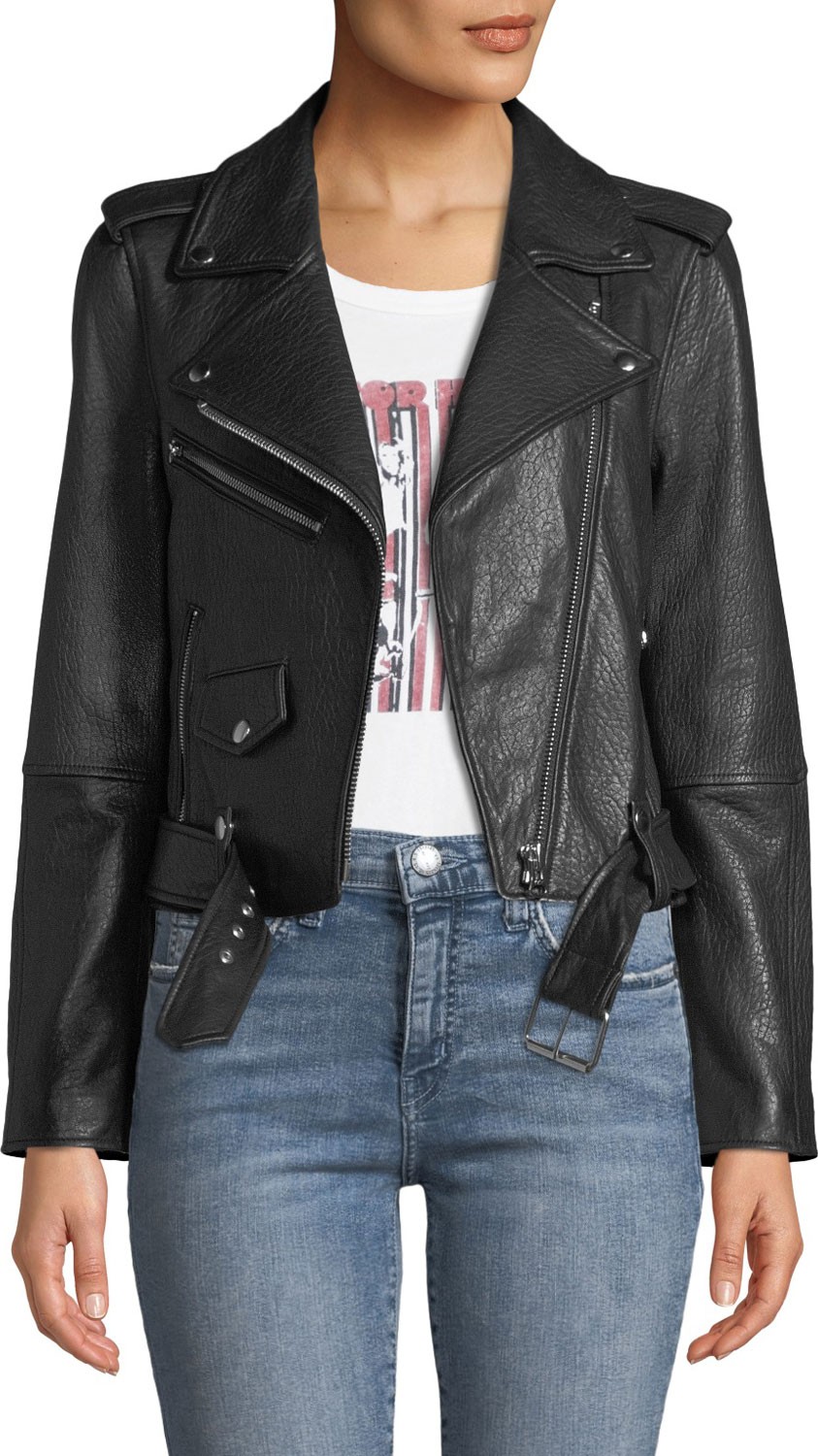 Current/Elliott The Shaina Leather Biker Jacket