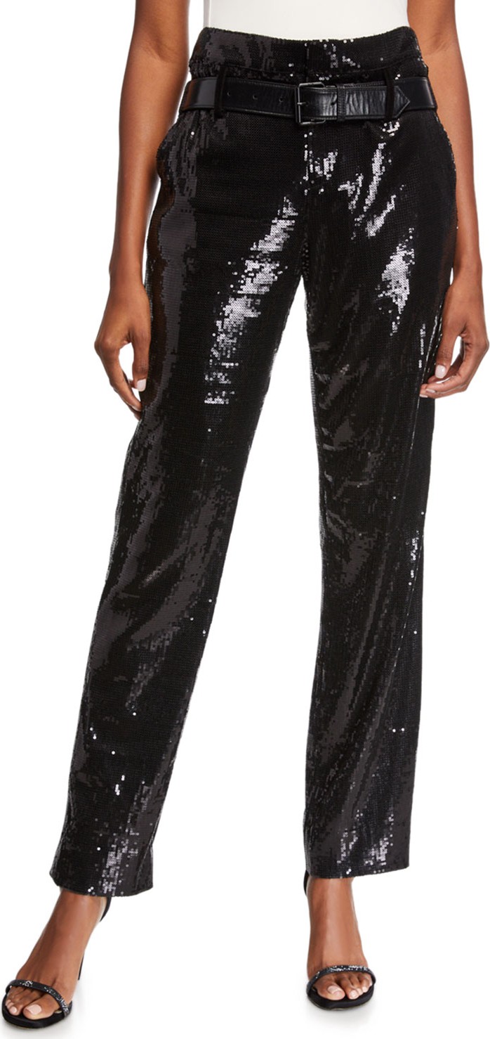 RtA Dillon Sequined High-Waist Trousers with Belt RtA Dillon Sequined High-Waist Trousers with Belt