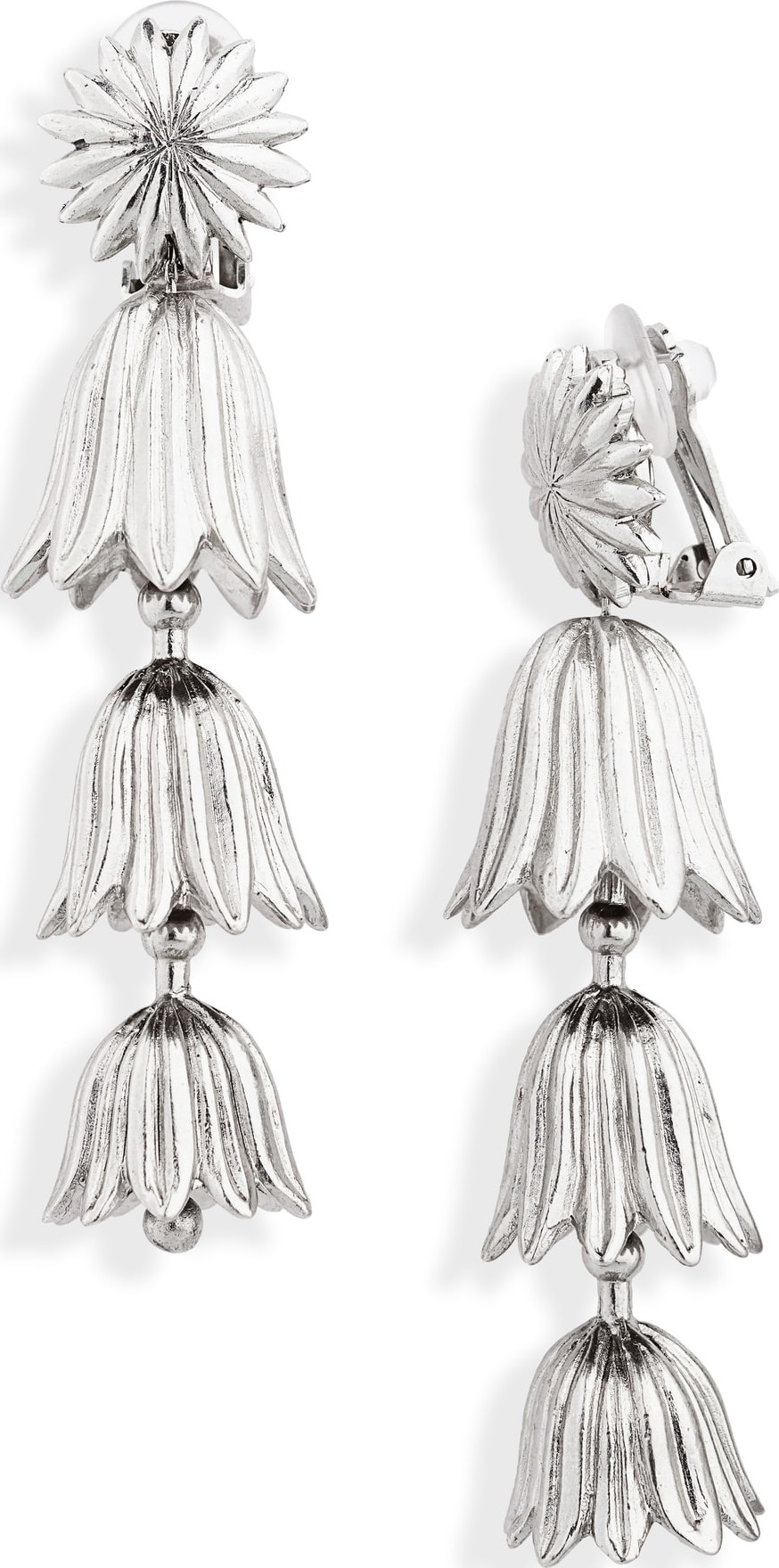 Oscar De La Renta Tiered Flower Clip Earrings