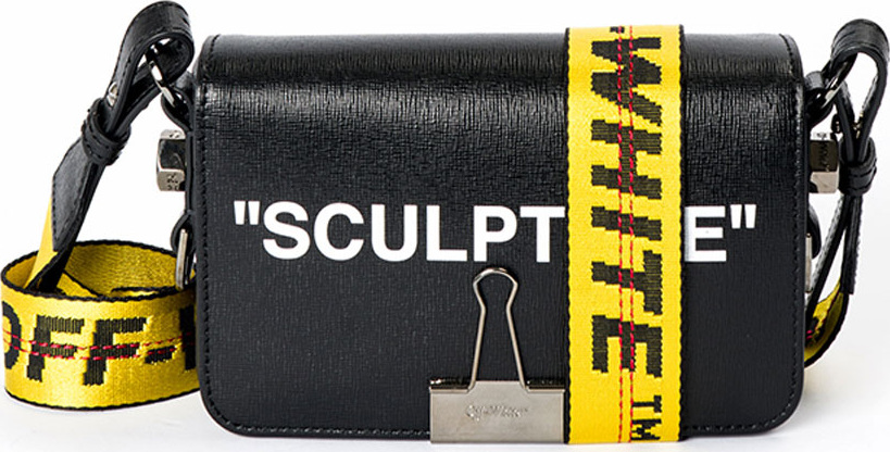 Off White Sculpture Saffiano Leather Flap Crossbody Bag with Binder Clip