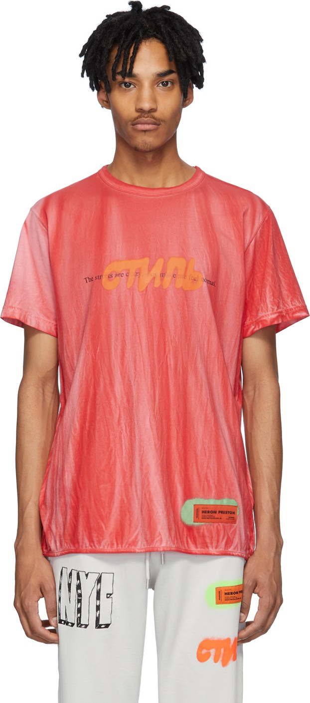 Heron Preston Red Tie-Dye Spray 'Style' T-Shirt