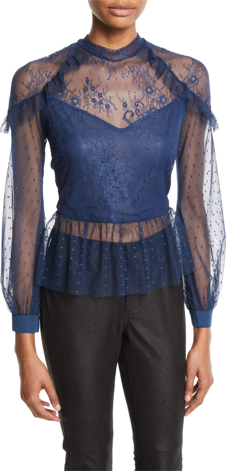 Bardot Splice Semisheer Mixed Lace Blouse