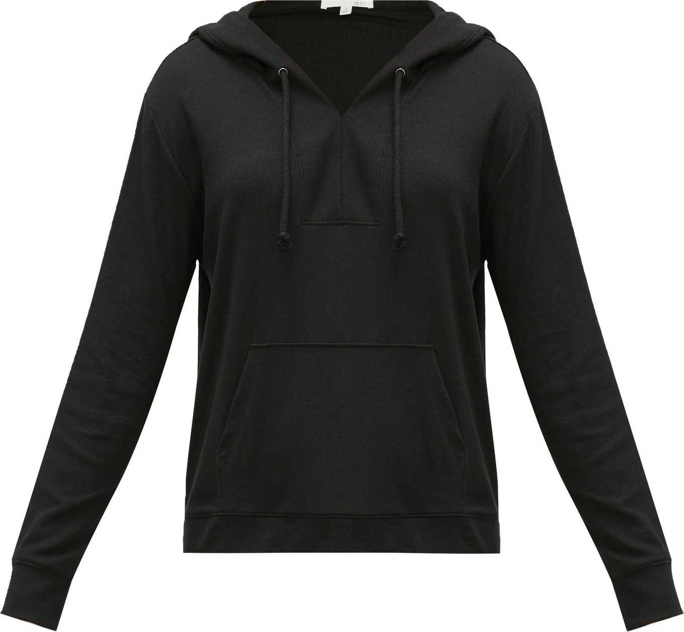 SKIN Nirvana rib-knit V-neck hooded sweatshirt