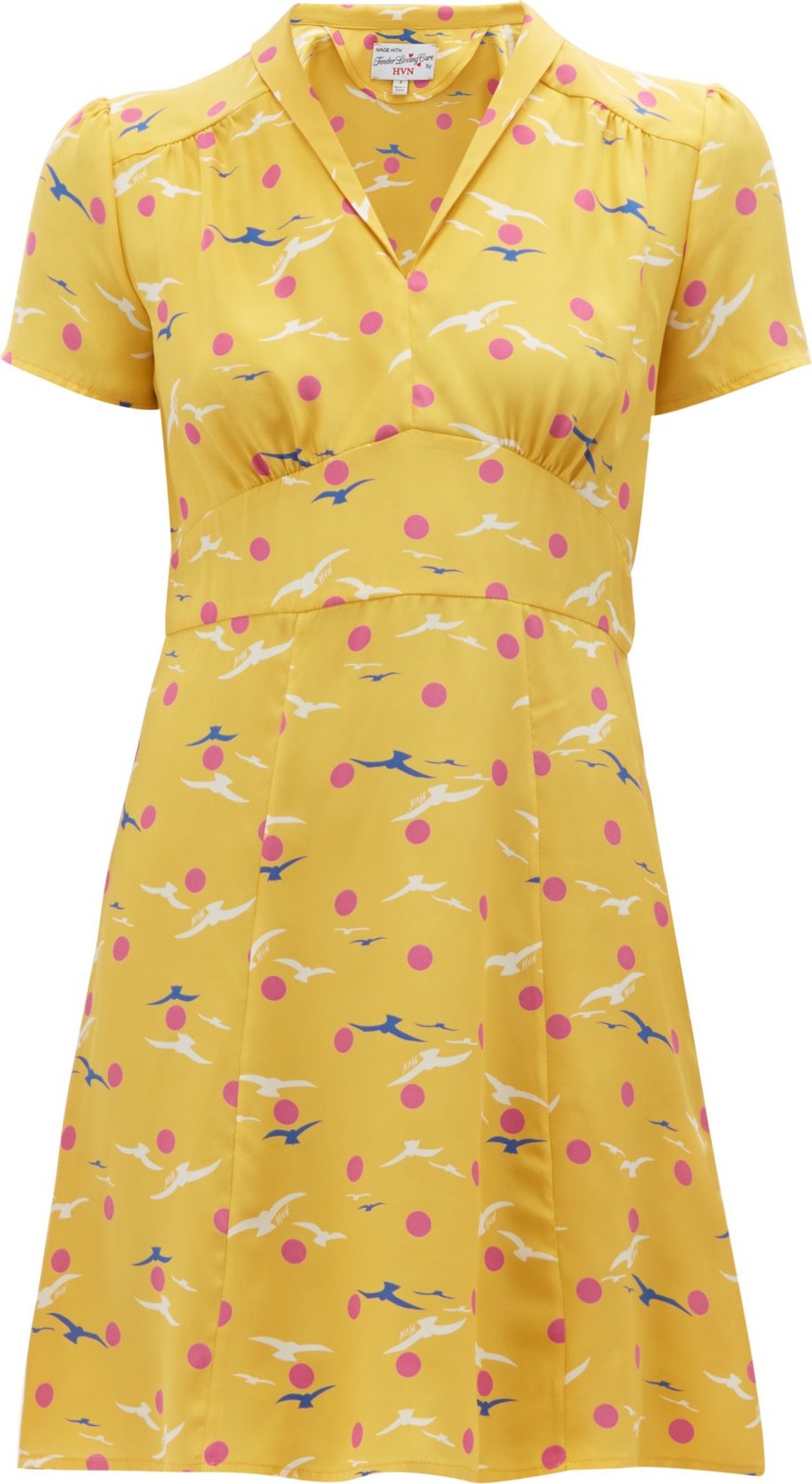 HVN Morgan seagull-print silk mini dress