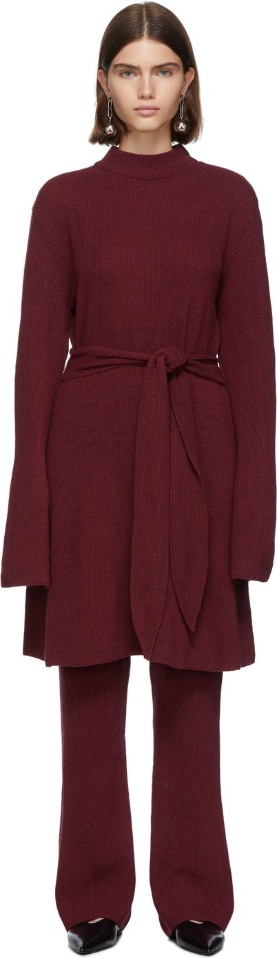 Nanushka Burgundy Knit Bell Sleeve Dress