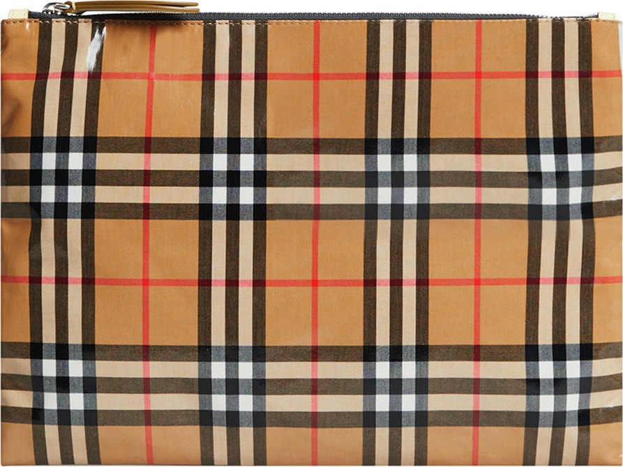 Burberry London England Coated Vintage Check Medium Pouch Bag