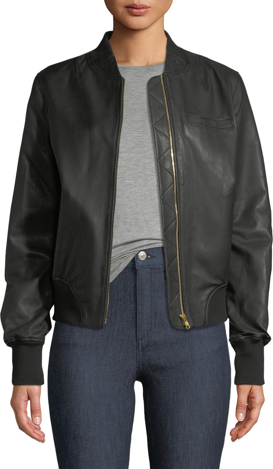 Moose Knuckles Grasslands Leather Bomber Jacket