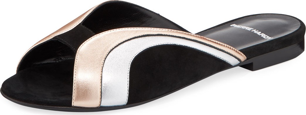 Pierre Hardy Rainbow Metallic Leather Slide Sandals
