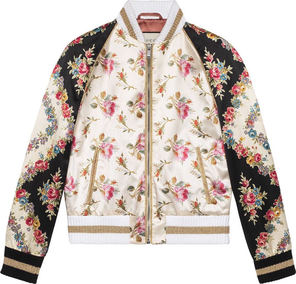 Gucci Guccification Rose print silk bomber jacket
