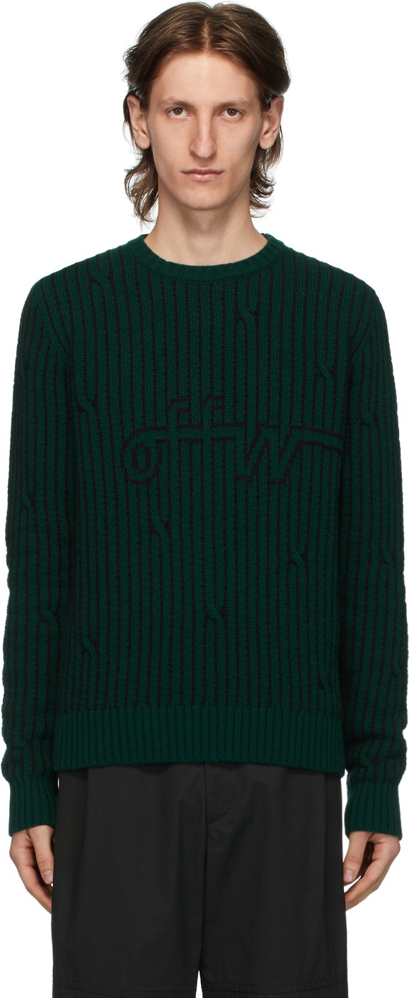 Off White Green Intarsia Knit Sweater Off White Green Intarsia Knit Sweater