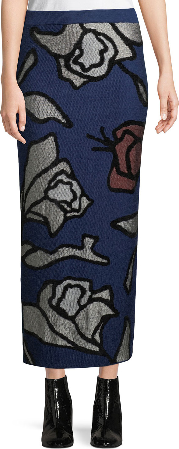 Christian Wijnants Kordi Floral-Jacquard Hand Design Straight Long Skirt