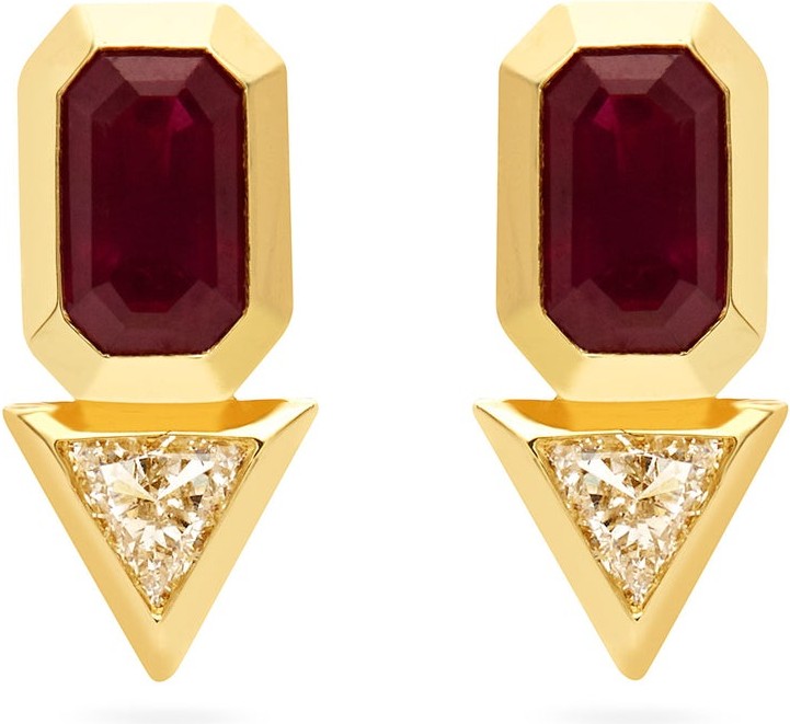 Azlee Diamond, ruby & 18kt gold stud earrings