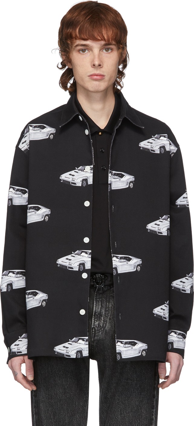 Versace Black Denim Race Car Shirt Jacket