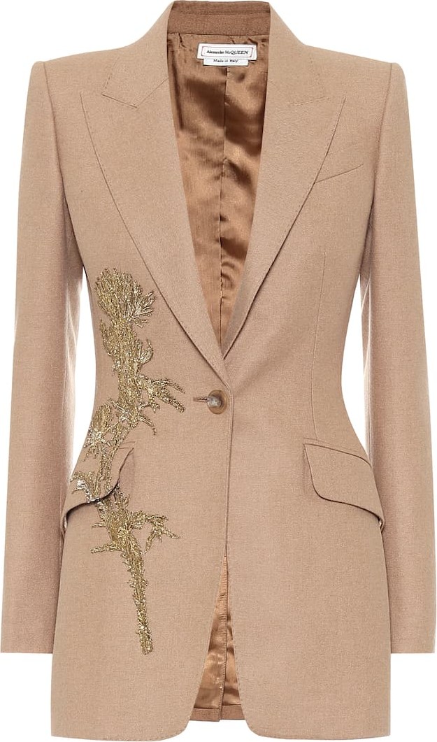 Alexander McQueen Embroidered camel-hair blazer