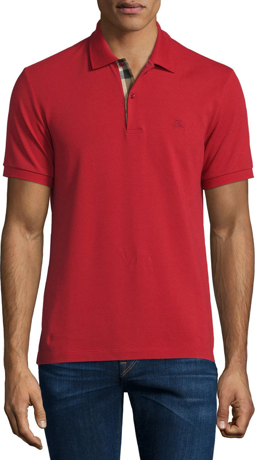 Burberry London England Short-Sleeve Oxford Polo Shirt, Military Red