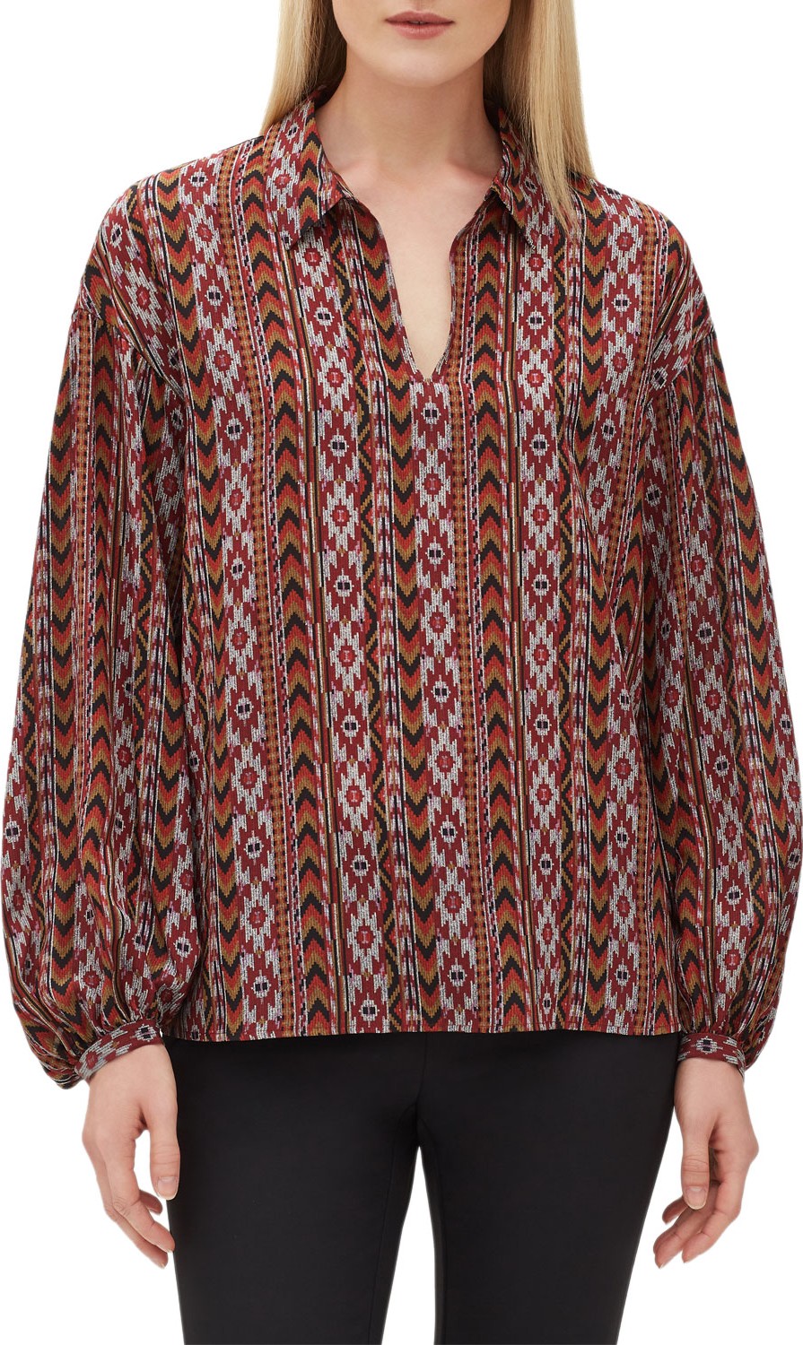 Lafayette 148 New York Delora Southwestern-Print Silk Blouse