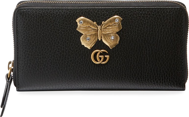 Gucci Linea Farfalla Leather Zip Wallet