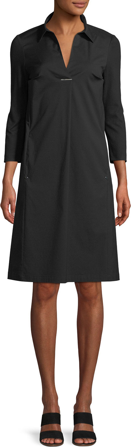 Lafayette 148 New York Zac Classic Stretch-Poplin Dress with Jersey Sleeves