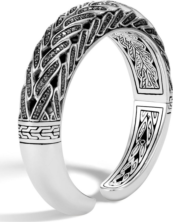 John Hardy Classic Chain Silver Small Graduated Kick Cuff with Black Sapphire & Black Spinel