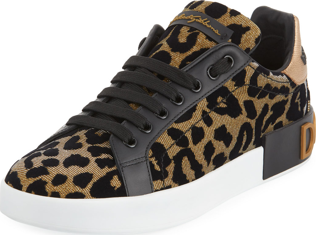 Dolce & Gabbana Metallic Leopard-Print Low-Top Sneakers