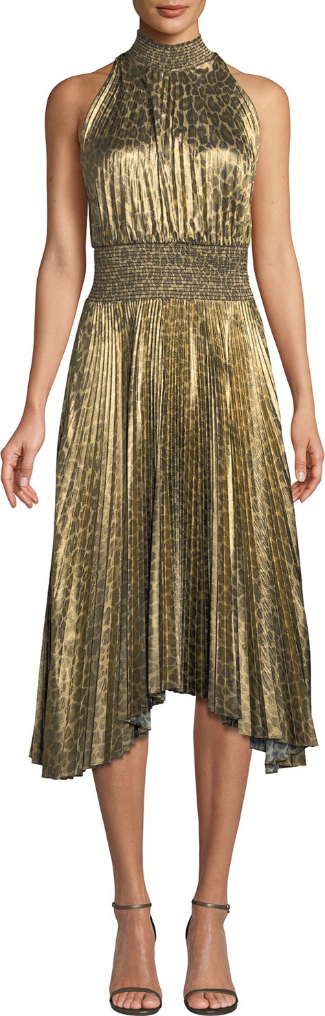 A.L.C. Renzo High-Neck Pleated Midi Dress