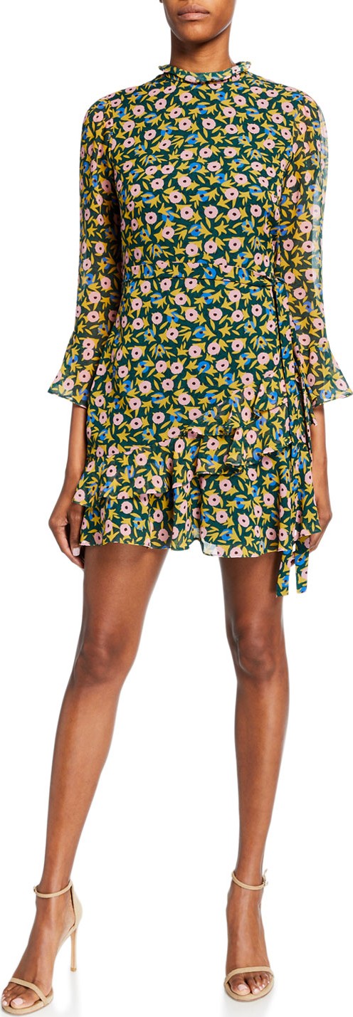 Saloni Marissa Metallic Ruffle High-Neck Mini Dress