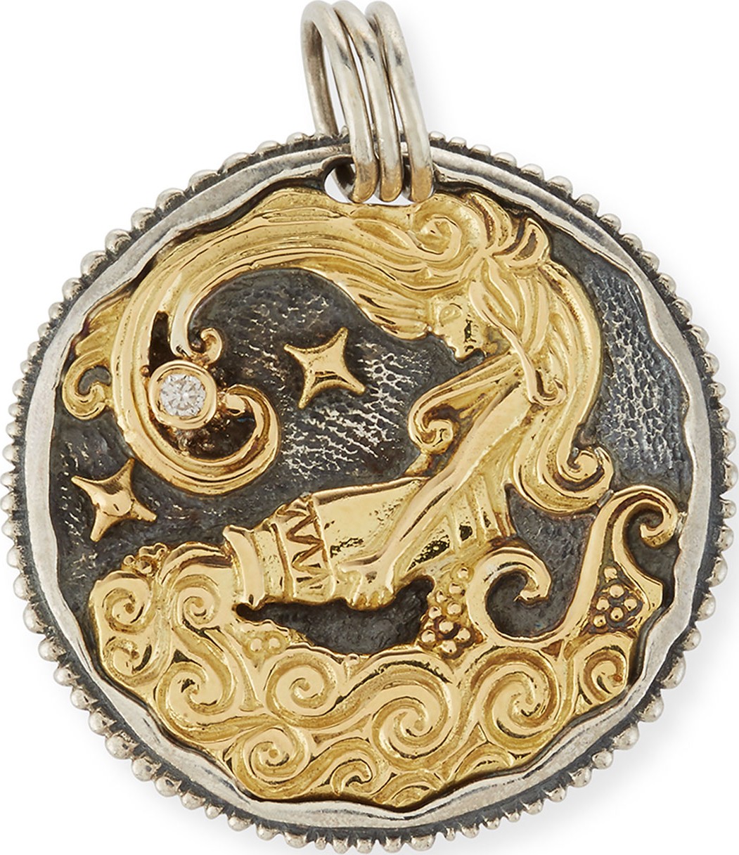 Konstantino Aquarius Carved Zodiac Pendant with Diamond