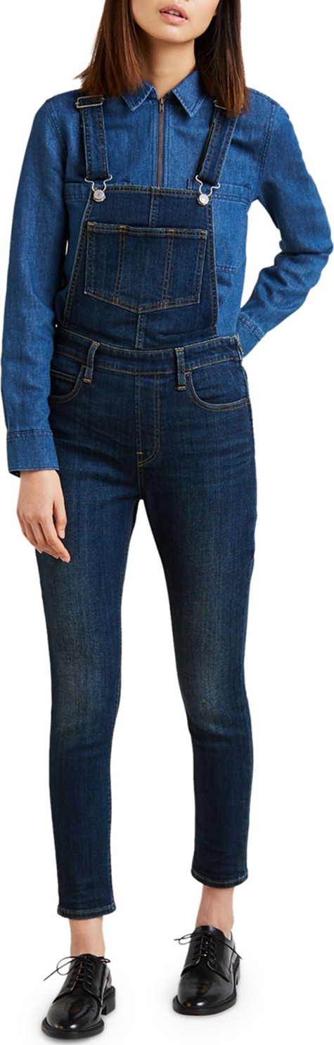LEVI’S Cropped Skinny-Leg Denim Overalls