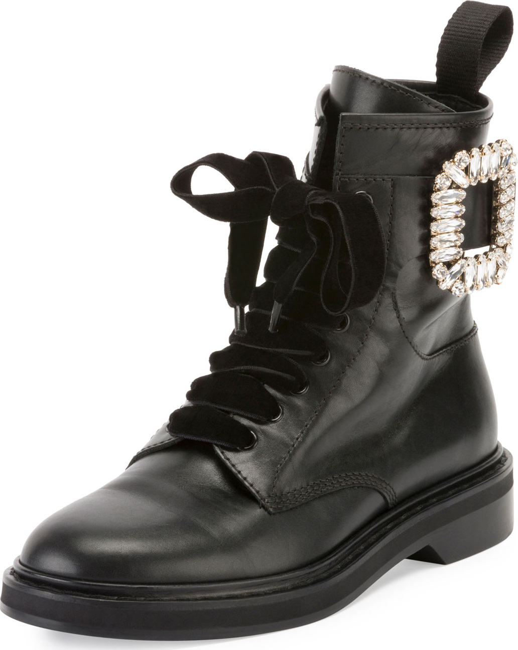 Roger Vivier Viv Rangers Strass Leather Lace-Up Bootie