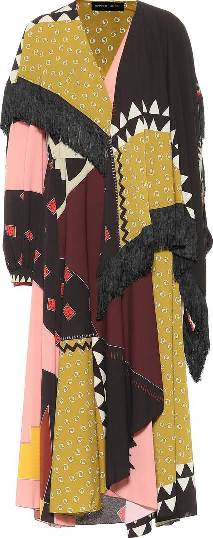 Etro Printed crêpe dress with fringe