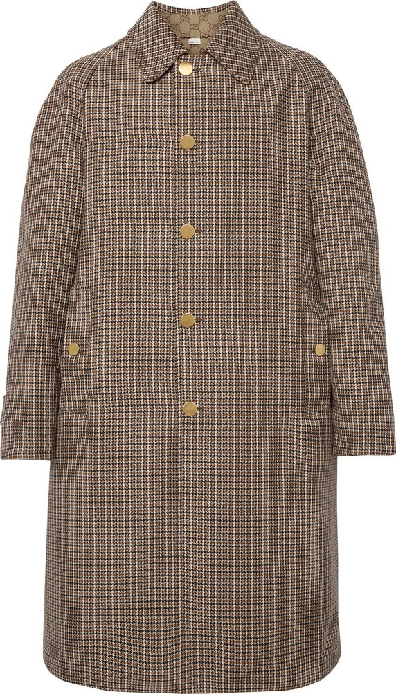 Gucci Reversible Logo-Jacquard Cotton-Blend Canvas and Houndstooth Wool Coat
